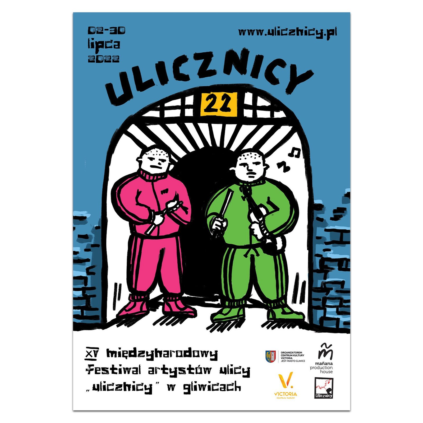 Plakat festiwalu artystów ulicy Uliczniki 2022 w Gliwicach