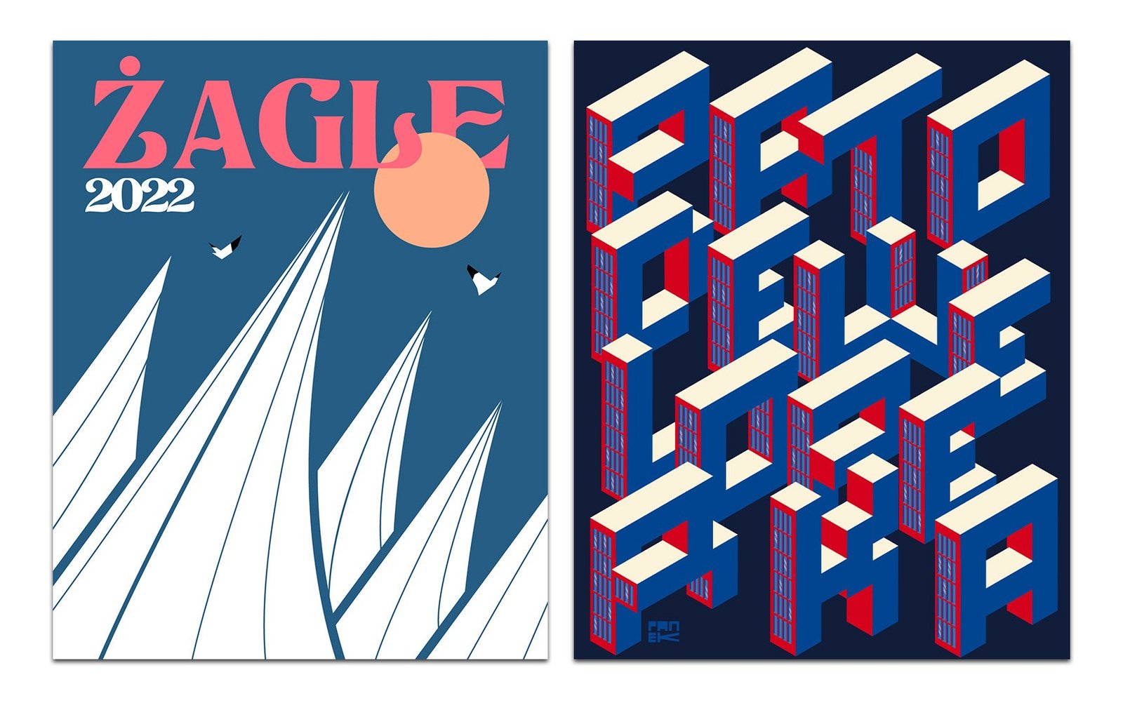 Plakaty Żagle 2022 i typograficzny plakat w izometrii