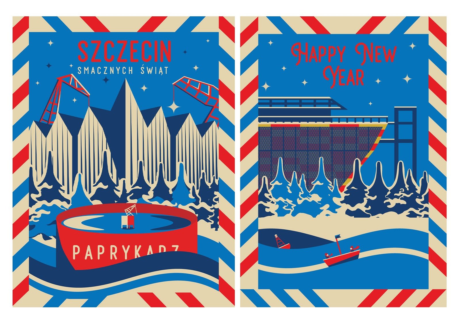 Plakaty świąteczne Szczecin, Smacznych Świąt i Happy New Year