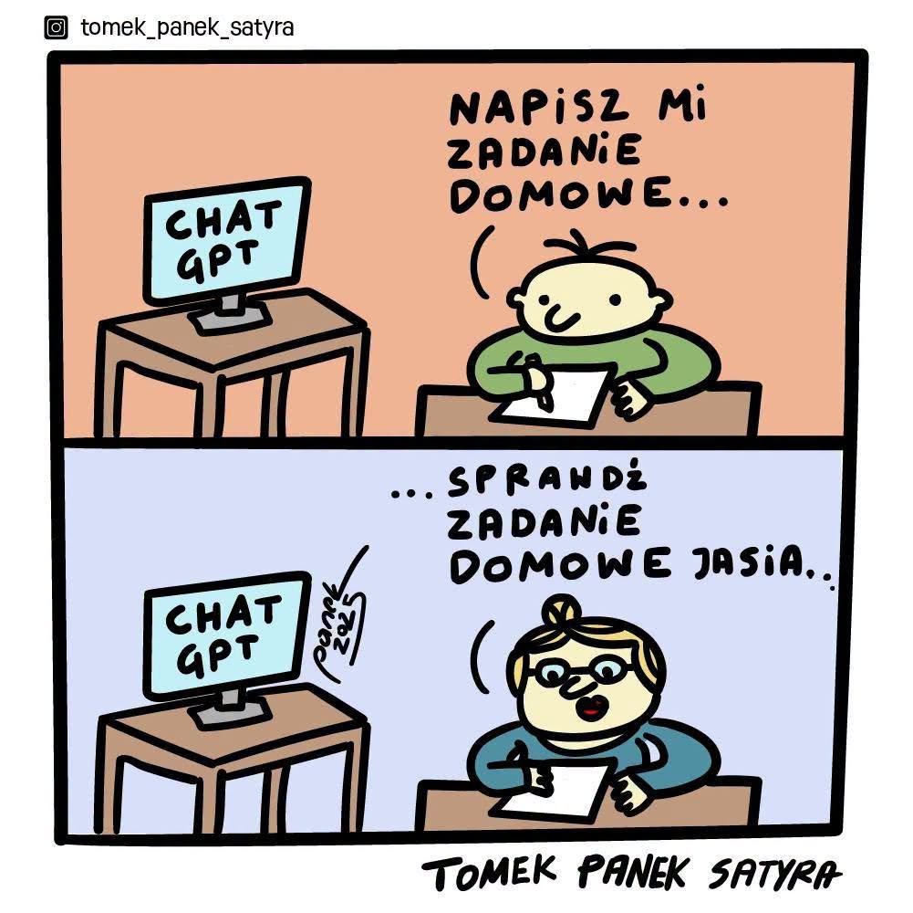 Rysunek satyryczny: ChatGPT i zadanie domowe
